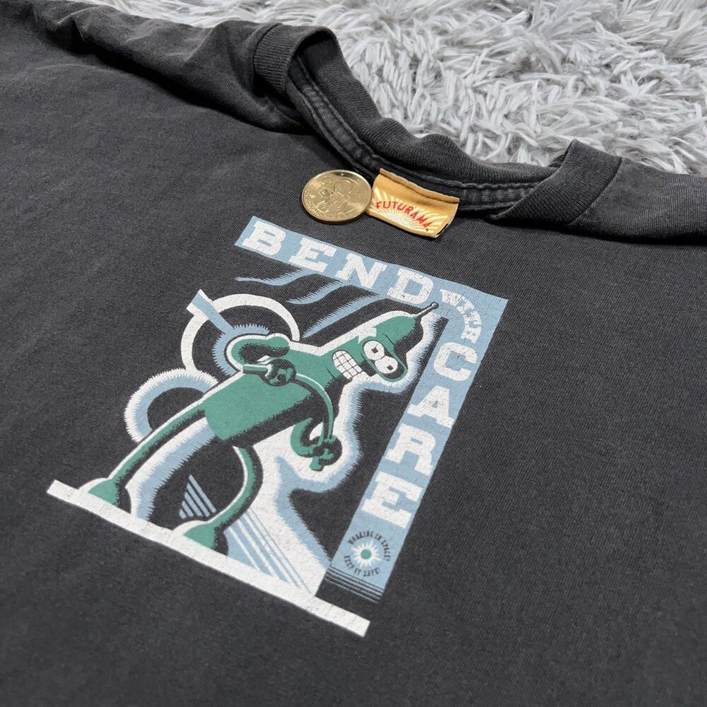 Vintage 90’s Futurama Shirt Large Black Bender Bend With Care Fade Pullover Mens